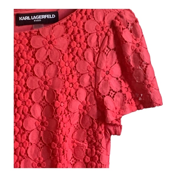 Karl Lagerfeld Dress 12 Women's Pink Short Sleeve Lined Cut Out Floral Back Zip - Picture 3 of 13